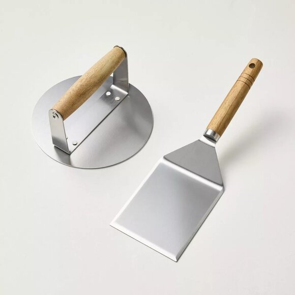 2pc Burger Press & Spatula Grill Tool Set Stainless Steel Hearth & Hand Magnolia - Picture 1 of 5